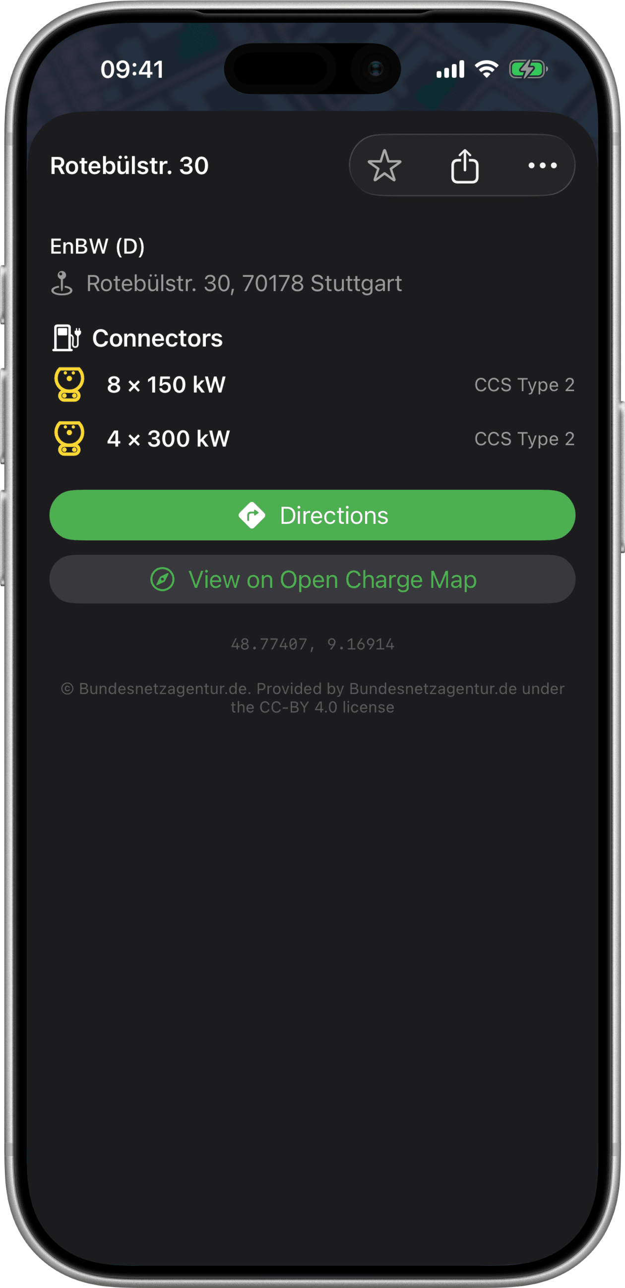 EVMap charging station details