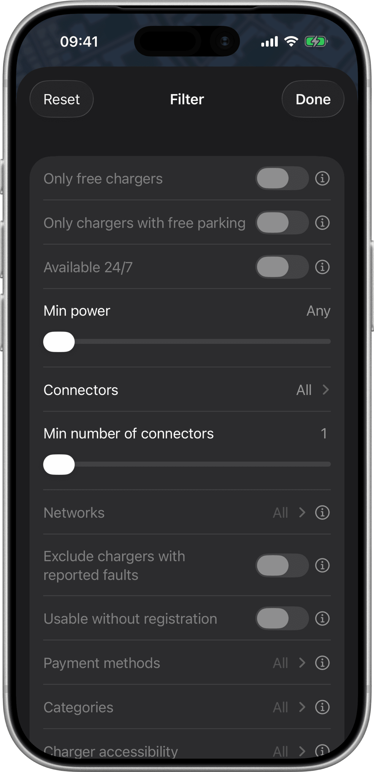 EVMap filter options